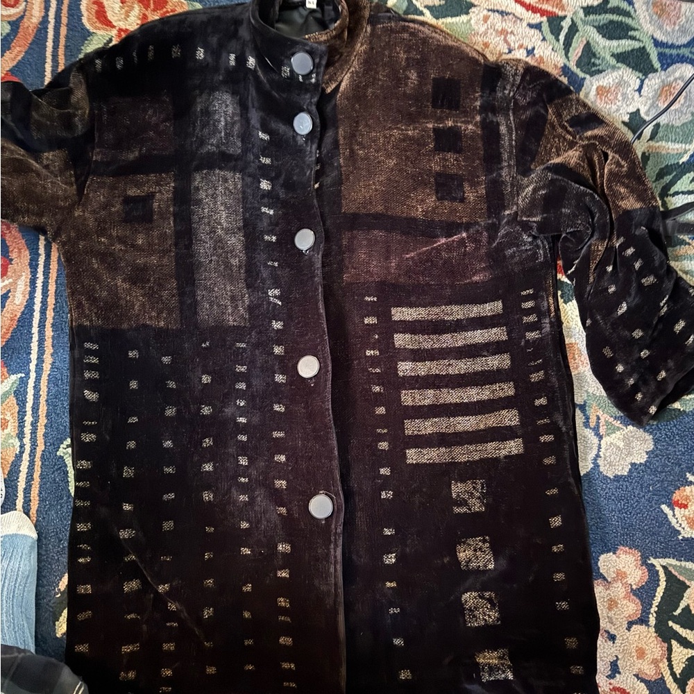 Handwoven “Art To Wear” long chenille jacket.